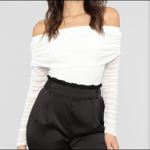 white mesh off the shoulder top